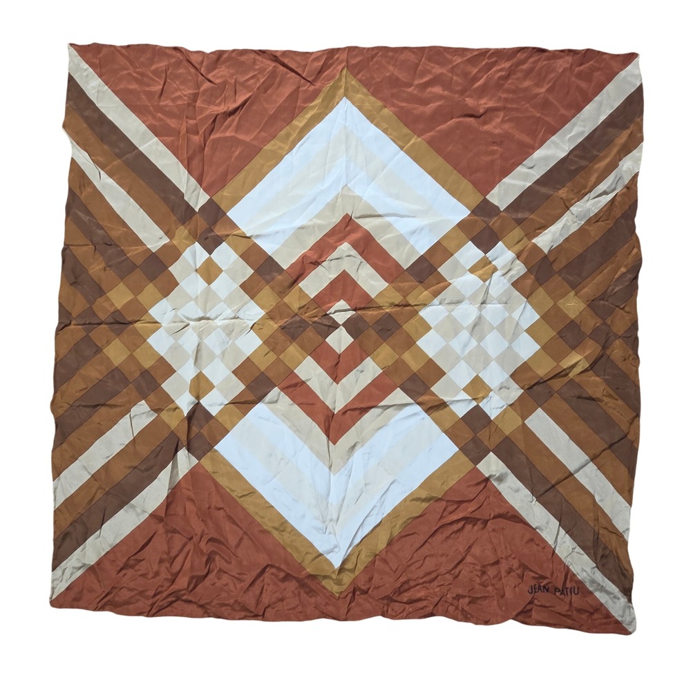 Vintage Jean Patou Silk Square Scarf 30x30 Geometric Diamond Old Money Luxury